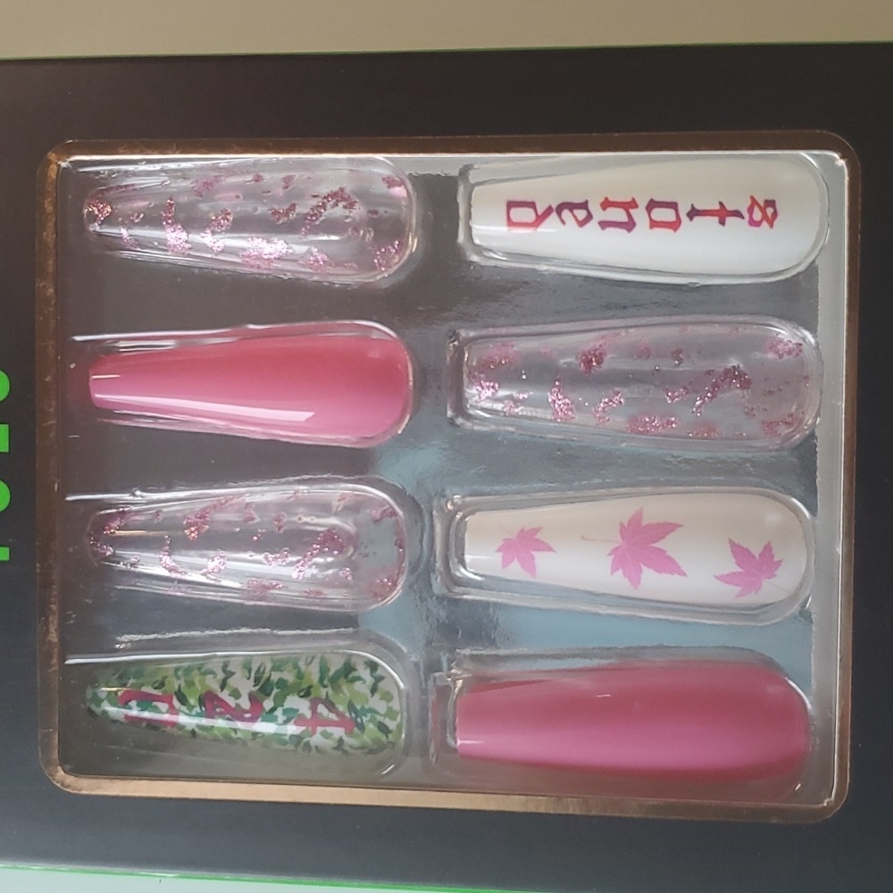 New  Long Coffin Shape Barbiecore Press On Nails